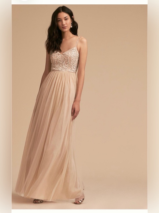 BHLDN Dresses & Skirts - Anthropologie BHLDN Elowen nude chiffon gown with bead and sequins size 6